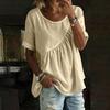 Women's Loose Fit Round Neck Short Sleeve Gathered T-Shirt Casual Summer Top