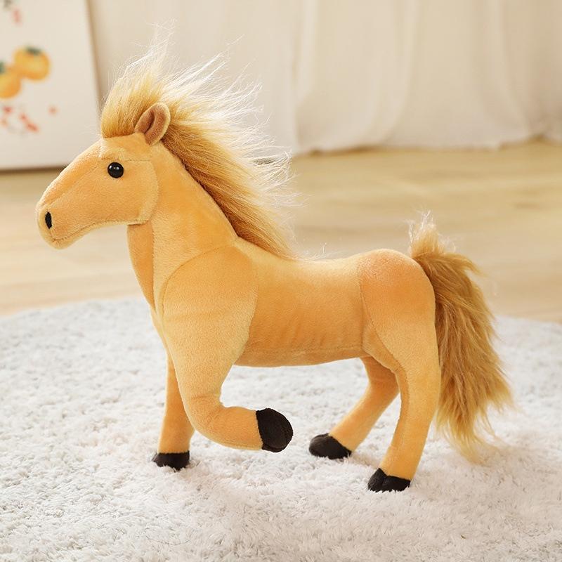 Cartoon-Simulation Plüschpferd Spielzeug Weiches Kuscheltier Geschenk für Jungen Braun und Weiß 26*32cm