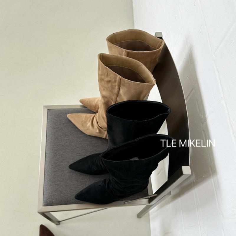 2025 Herbst und Winter neue französische Retro matte Leder spitze hohe Ritterstiefel Weiblichkeit Wildleder aber Kniestiefel
