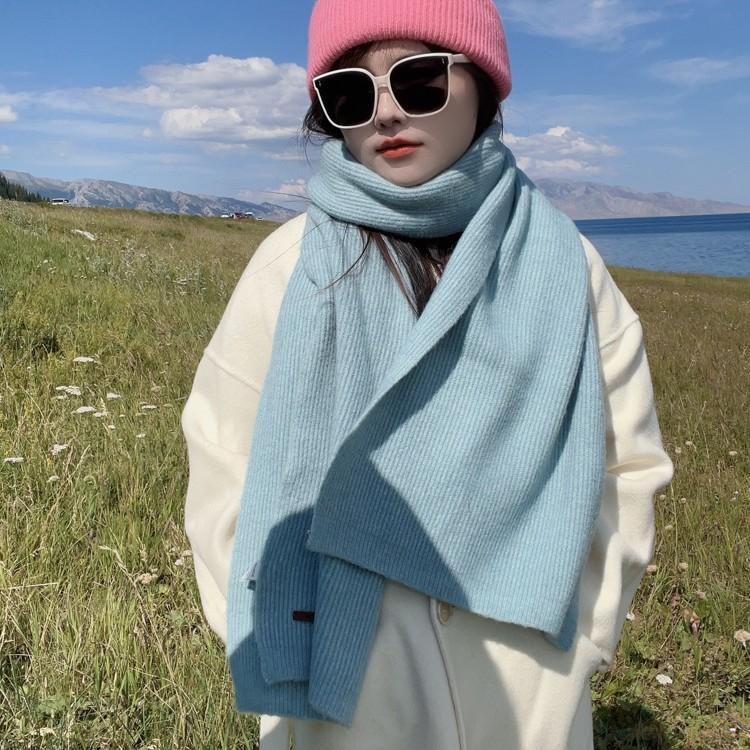 Japanese Gentle Solid Color Soft Waxy Knitted Scarf for Women Winter New Warm Student Couple Woolen Scarf Trendy