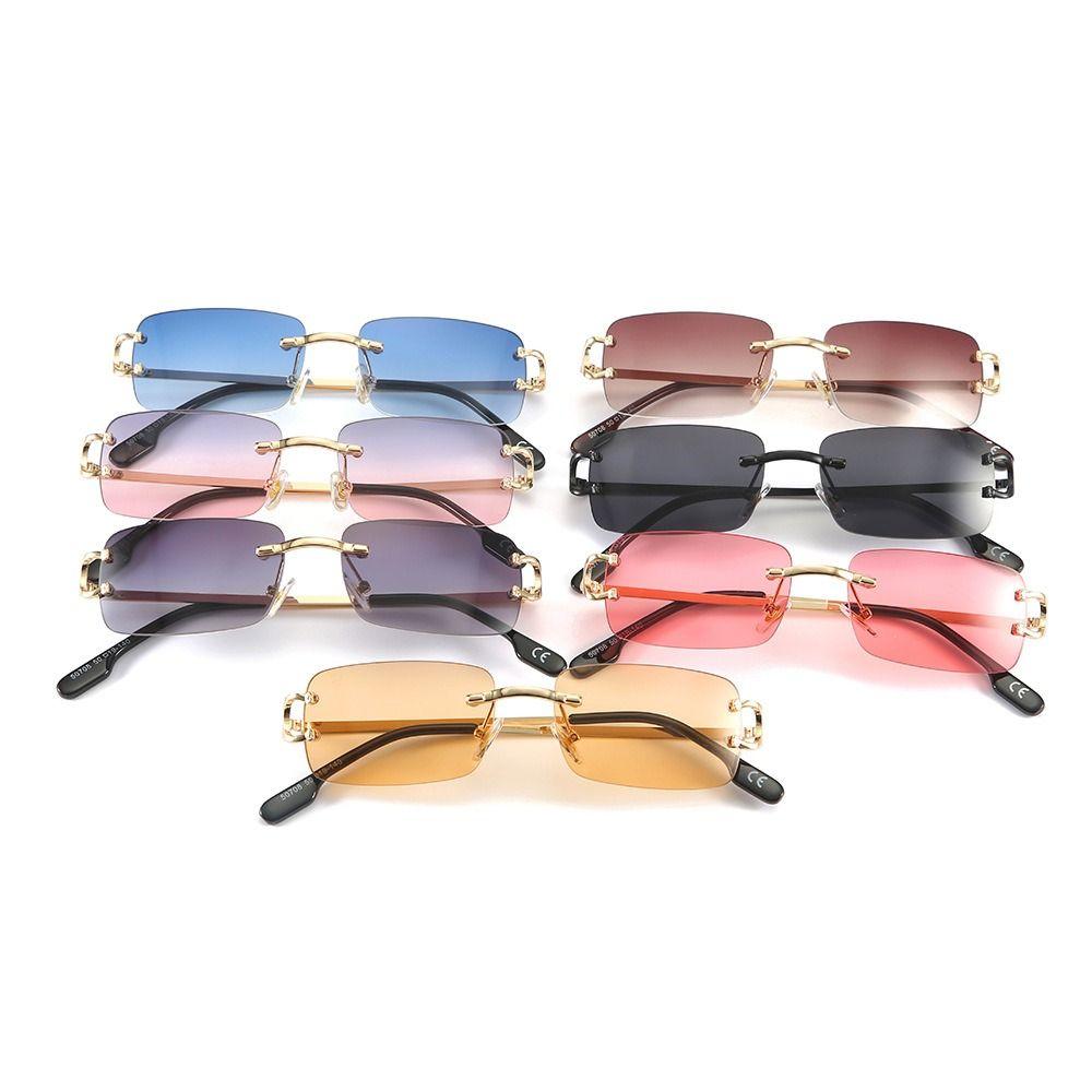 Trendy Vintage Small Metal Sunglasses Retro UV400 Rectangle Frame Sunglasses Rimless Sun Glasses for Women & Men