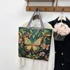 New Jacquard Canvas Bag 3D Three-dimensional Embroidered Flower Butterfly Large-capacity Shoulder Bag Women's Bag Portable Shopping