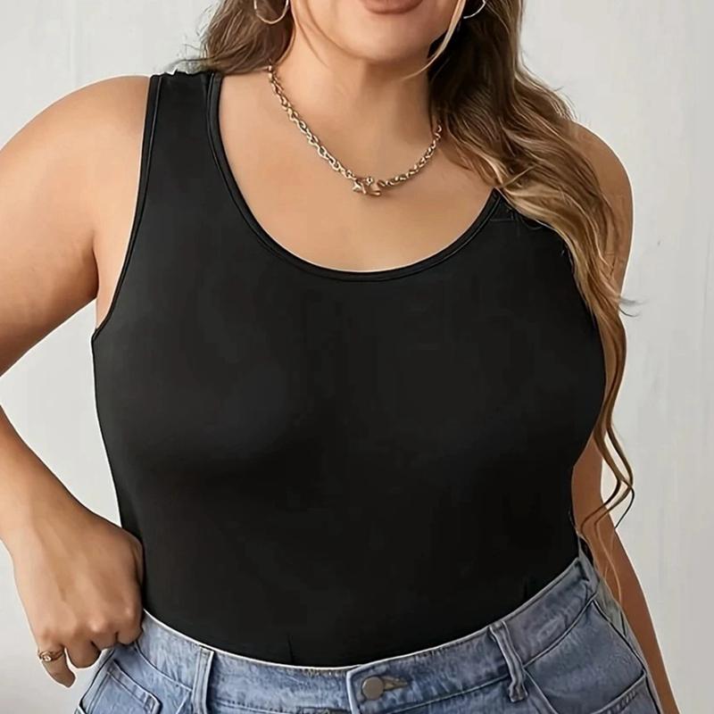 Women Plus Size Solid Color Round Neck Vest Sleeveless Top