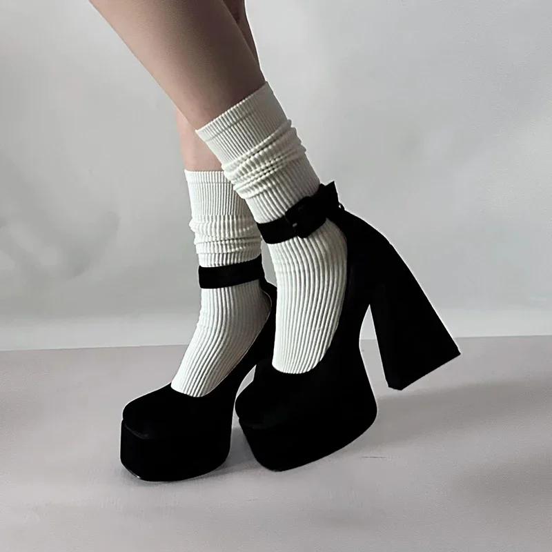 Fashion Women High Heel Pumps Fashion Lolita Shoes Women Chunky Platform Mary Janes Woman Square Toe Thick Heels Party Shoes Casual Shoe