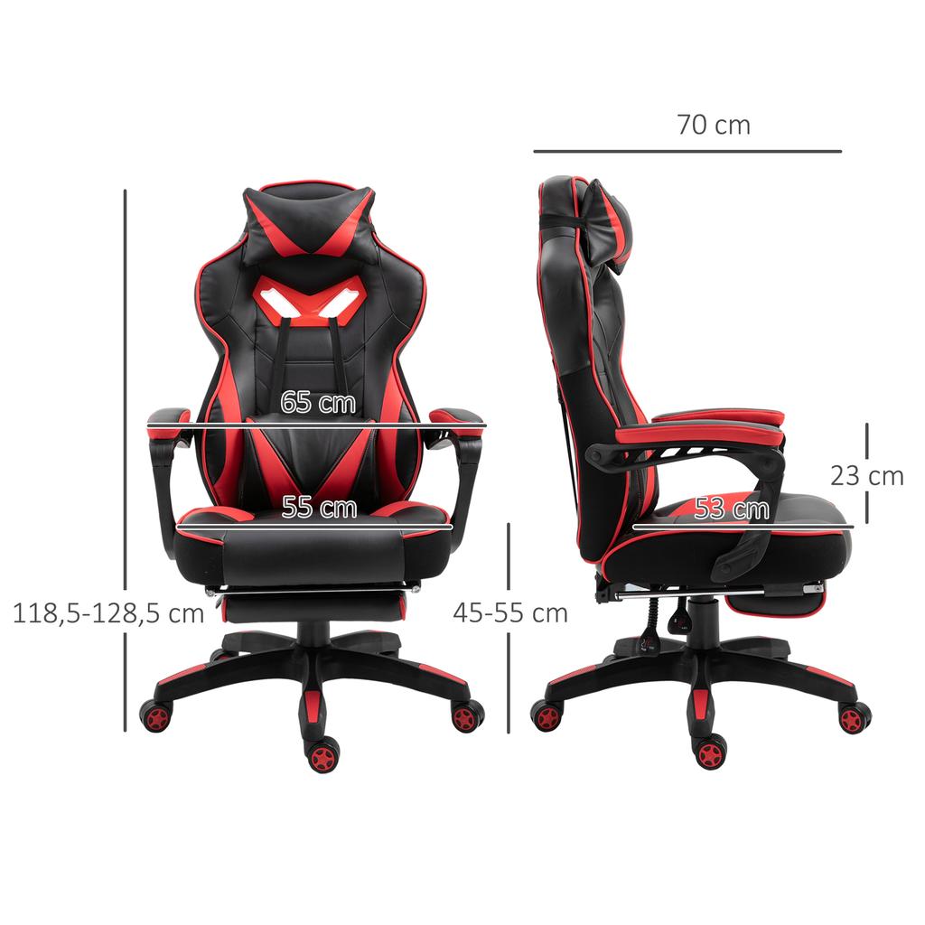 Gaming Chair, PU Leather Computer Chair, Home Office Chair with Footrest, Lumbar Support and Headrest, Red