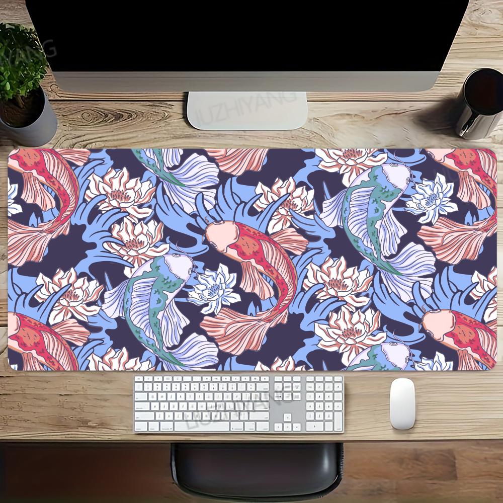 Tapis de Souris Design Motif Poisson Koi Fantaisie Grande Tapis de Bureau Tapis de Jeu Accessoires PC Clavier Tapis de Souris Étendu Tapis de Bureau