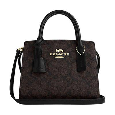 ANDREA CARRYALL 22 Застежка-молния с логотипом Покрытие из холста и спилок коровы Сумка-тоут через плечо Маленькая Женская Черный