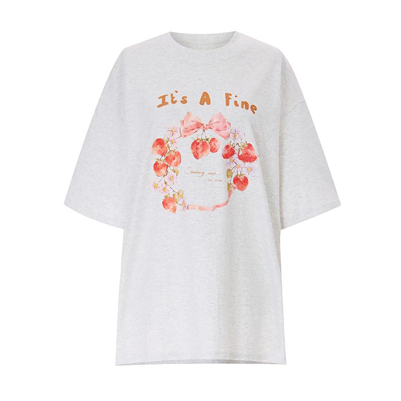 SELLY'S Flower Print Loose Fit Short Sleeve T-Shirt_I6B-Cts021