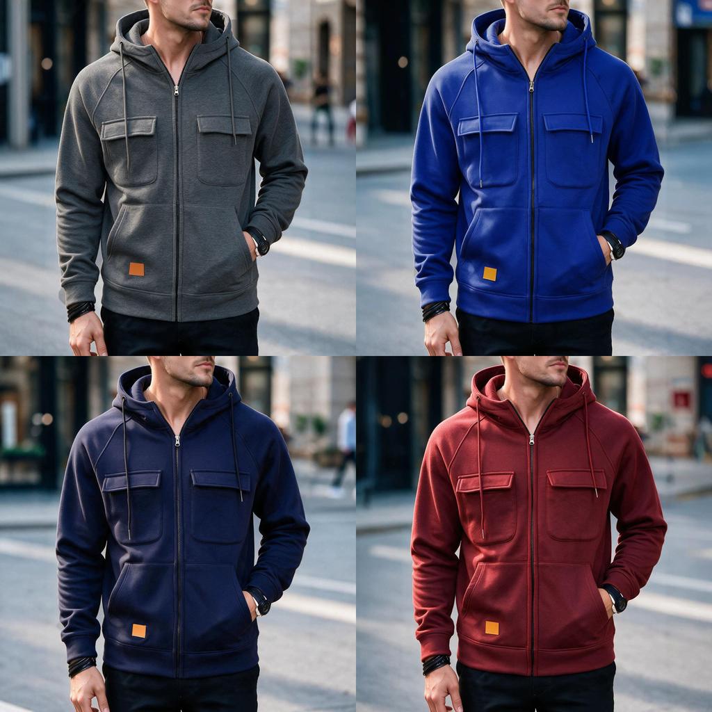 American Style Hoodie With Zipper Pockets For Casual Men Spring Autumn Wear