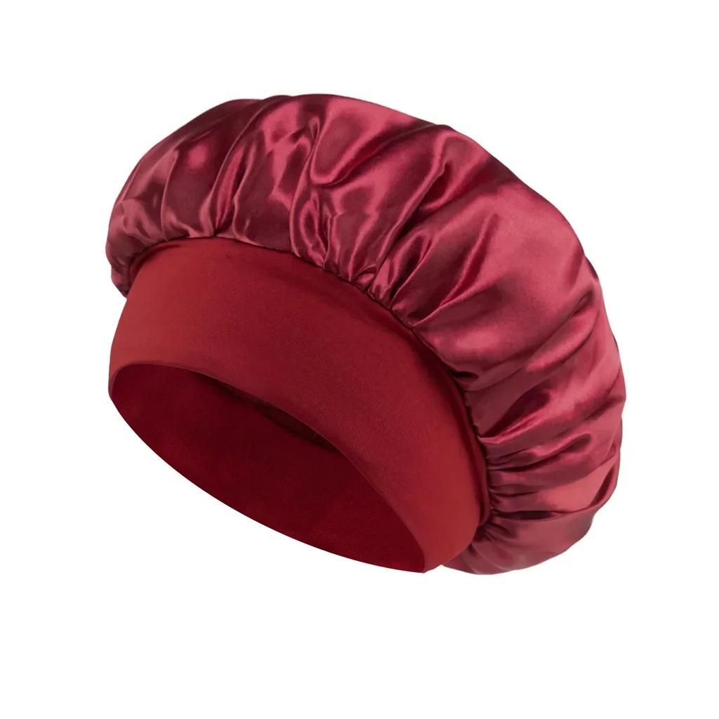 Satin Bonnets Night Sleeping Cap Large Elastic Wide Soft Band Colorful Silk Hat for Curly Hair Care Beauty Makeup for Women