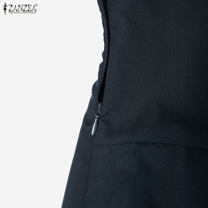ZANZEA Women Casual Turn Down Collar Solid Color Short Sleeve Dress