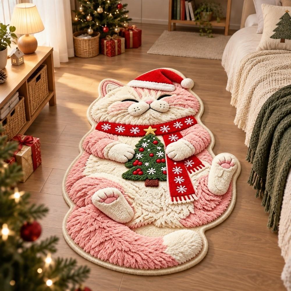 Non-Slip Cat-Shaped Area Rug 2D Cartoon Carpet Soft Home Decor Carpet Bedrooms