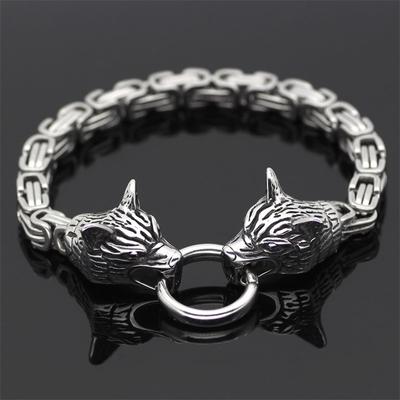 Stainless Steel Chain Bracelet Men's Titanium Steel Viking Wolf Head Bracelets Gifts Punk