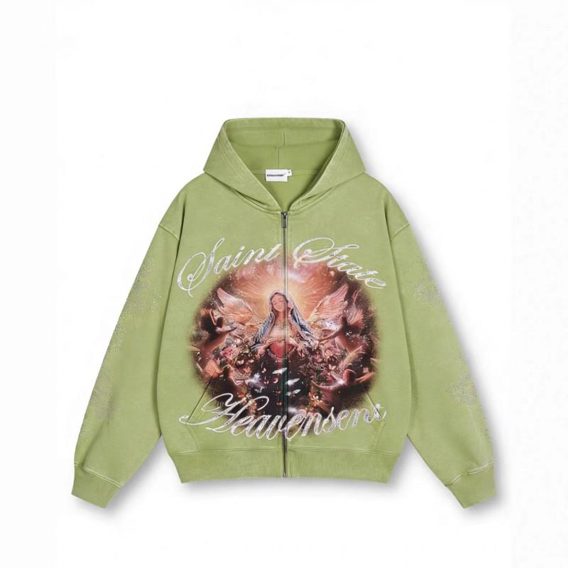 Oversized Hooded Zip-Up Sweatshirt With 3D Wing Print Streetwear Unisex Casual Top