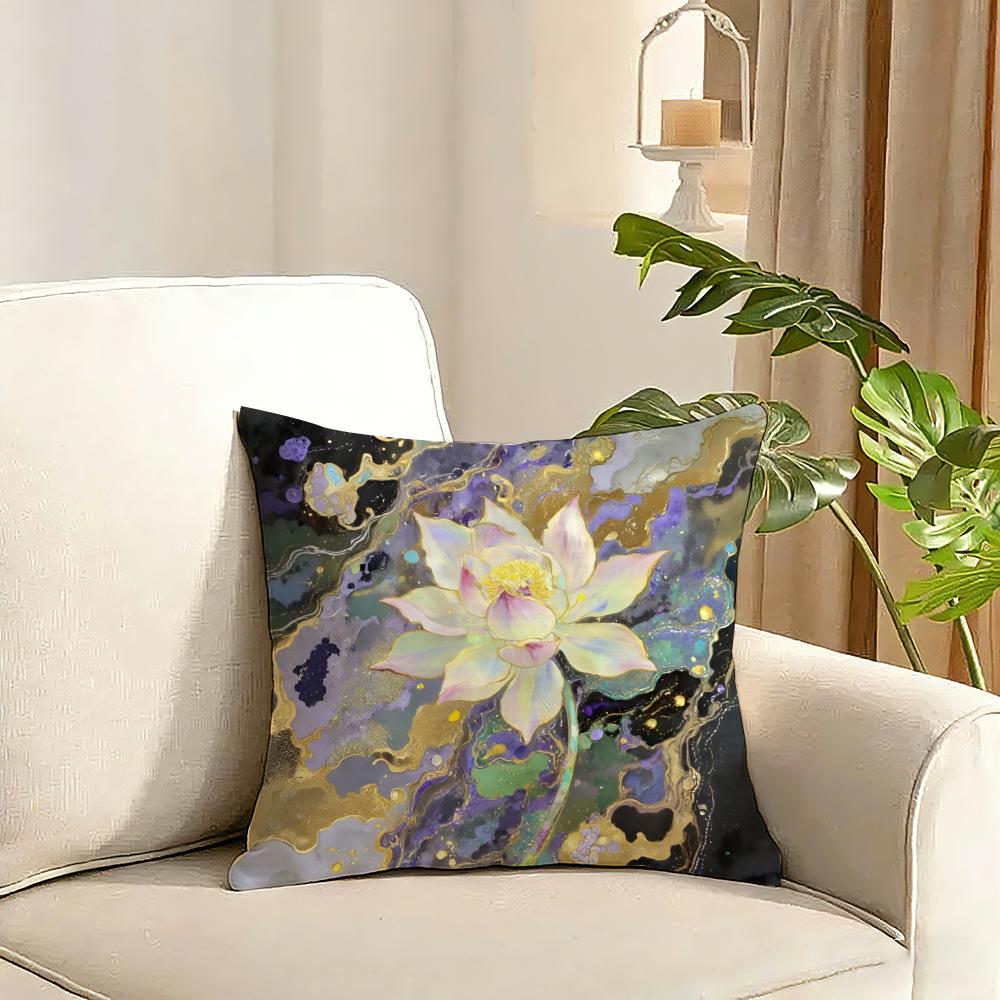 Fashion Lotus Cushion Cover Reversible Plush Pillow Cover Soft Fluffy Home Decor for Sofa Bedroom