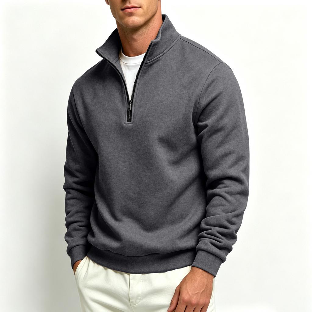 Men's Casual Zip-Up Stand Collar Sweatshirt, Color Thick Warm Pullover for Winter