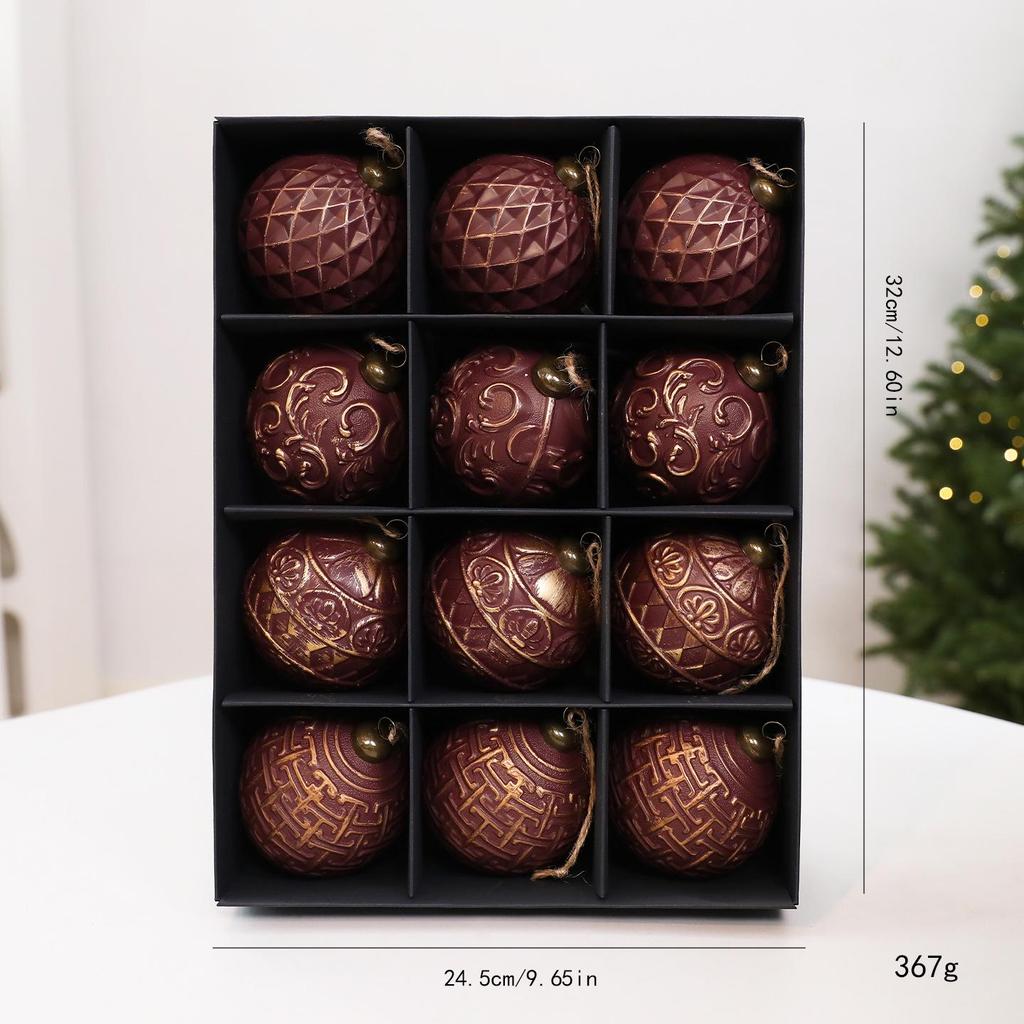 8CM Antique Christmas Ball Ornament Set - 12pcs Boxed Tree Decorations
