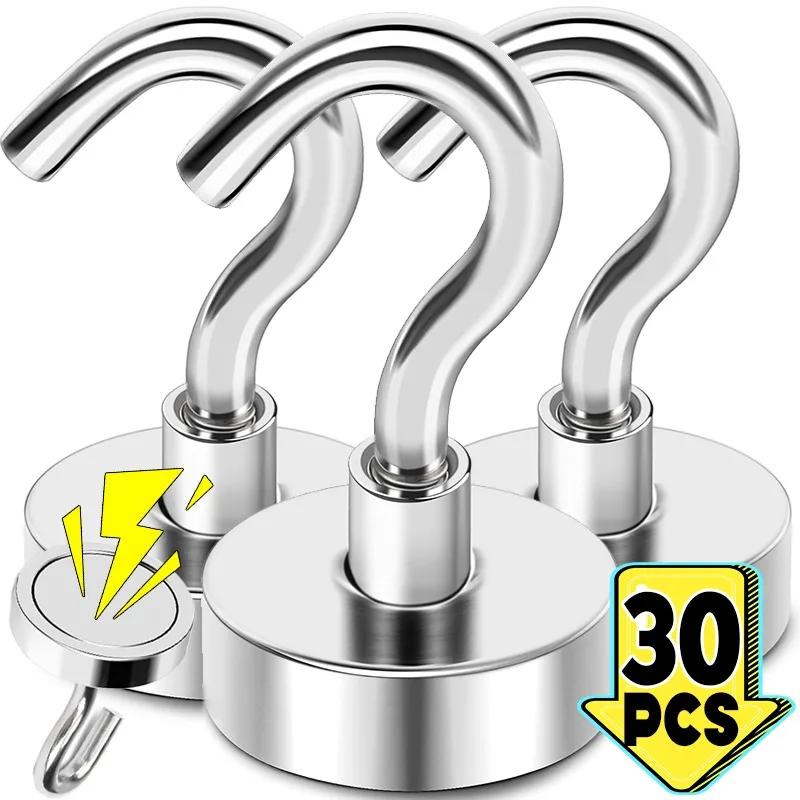 30/1x Starke Magnetische Wandhaken Magnet Metall Schwerlast-Haken für Küche Badezimmer Aufbewahrung Schlüssel Mantel Tassen Hängeaufhänger