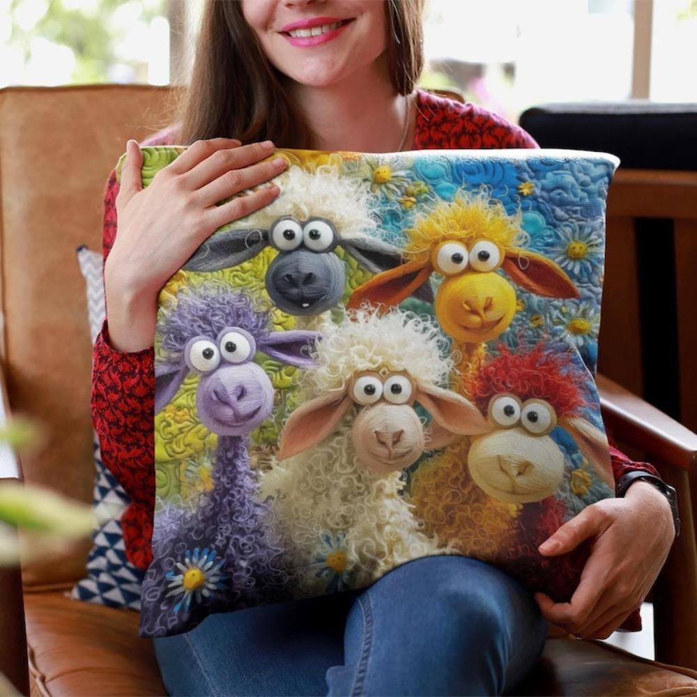 Colorful Sheep Pillow Cover Funny Farmhouse Pillowcase Novel Pillowcase Living Room Chair Printed Pillowcase Suitable For Sofa,