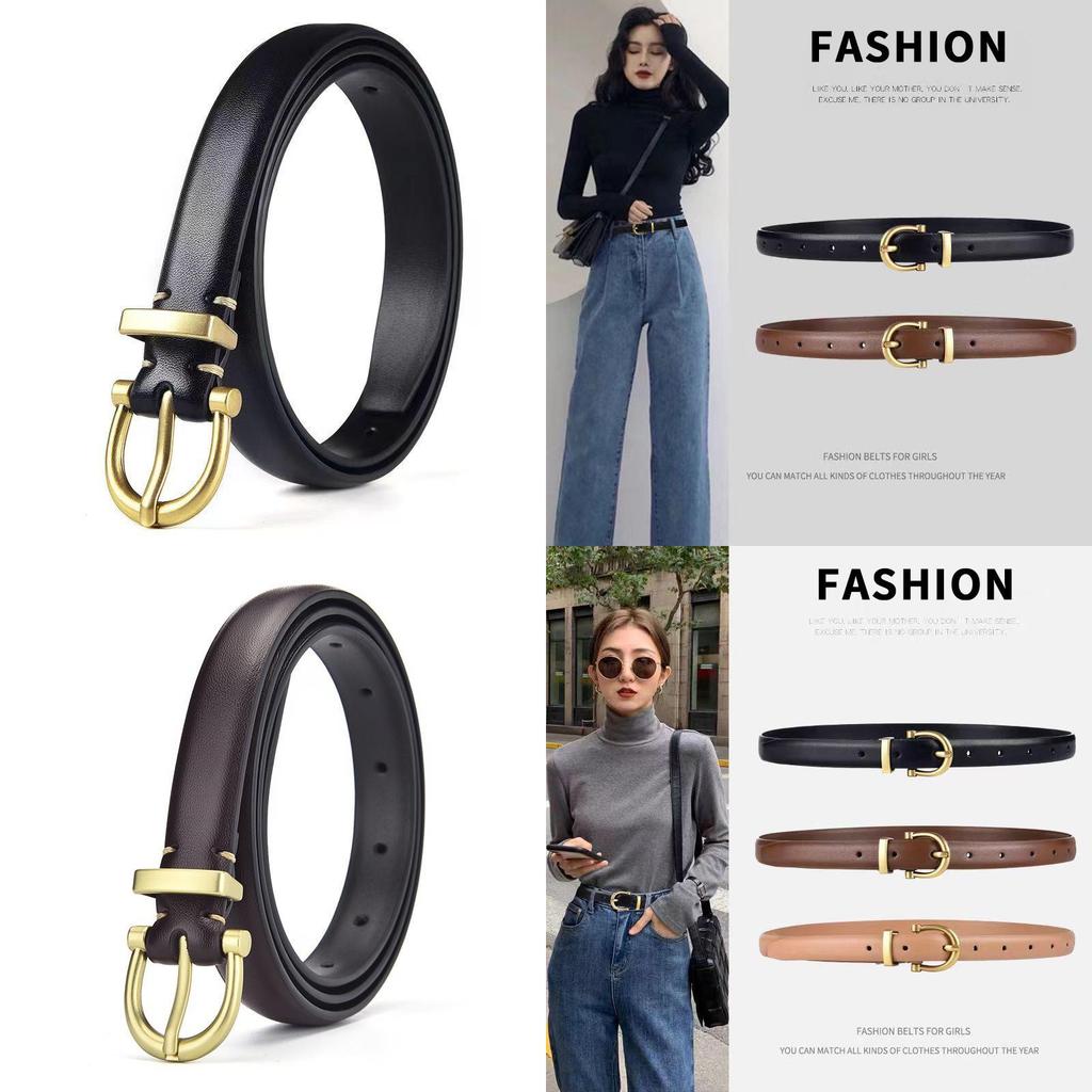 Solid Color Gold Buckle Decoration Women Casual Slim Waist Belt For Office And Weekend Wear