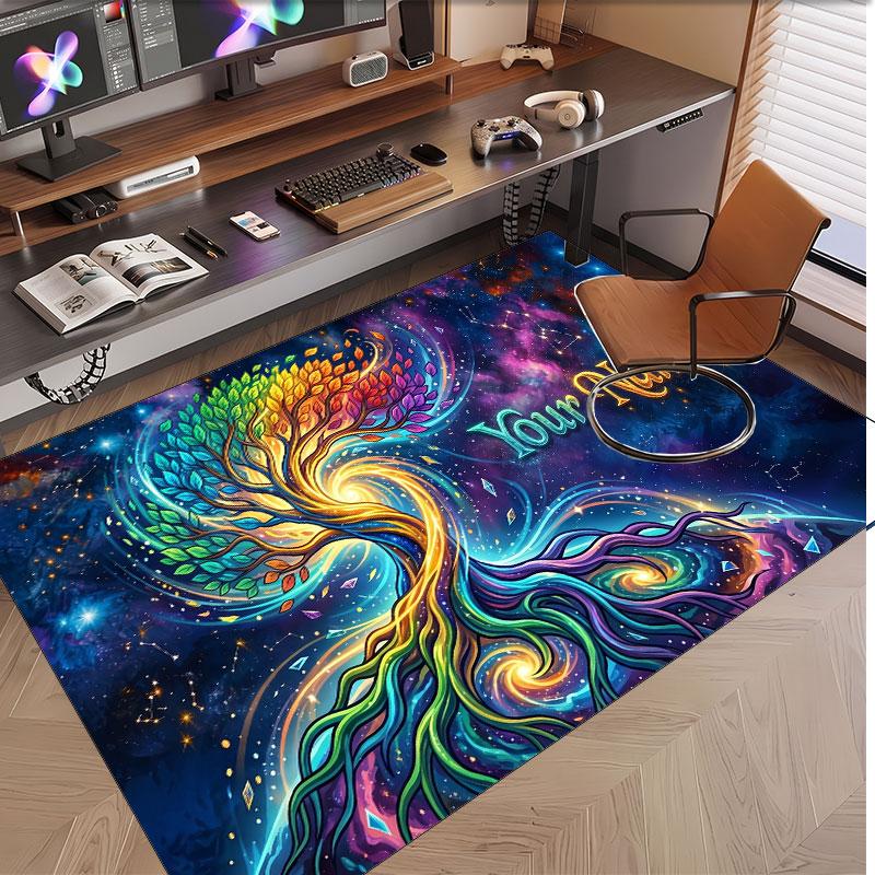 Tree of Life Theme Soft Crystal Velvet Rug Custom Name & Text Print Non Slip Floor Rug for Bedroom Living Room