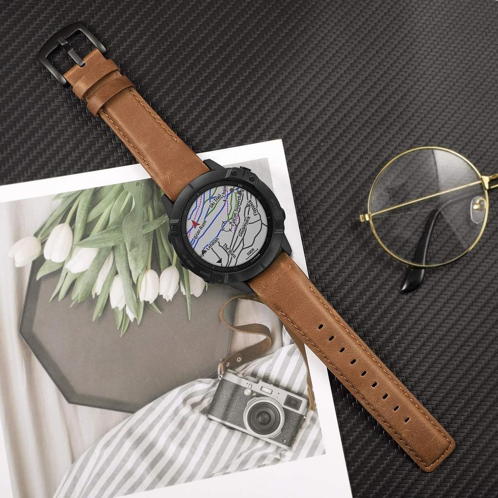 TRUMiRR Watchband for Fenix 8 51mm / 7X / 6X Pro / 5X Plus, 26mm Quick Fit Watch Band Genuine Cowhide Leather Strap for Garmin Epix Pro 51mm /