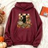 Black Cat Pumpkin Fall Checkered Graphic Hoodie Women Casual Long Sleeve Pullover Vintage Halloween Autumn Holiday Gift Top