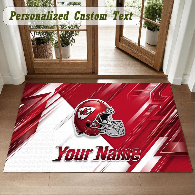 Crystal Velvet Square Rug Custom NameKansas City Chiefs Pattern Non Slip Home Floor Decor Rug