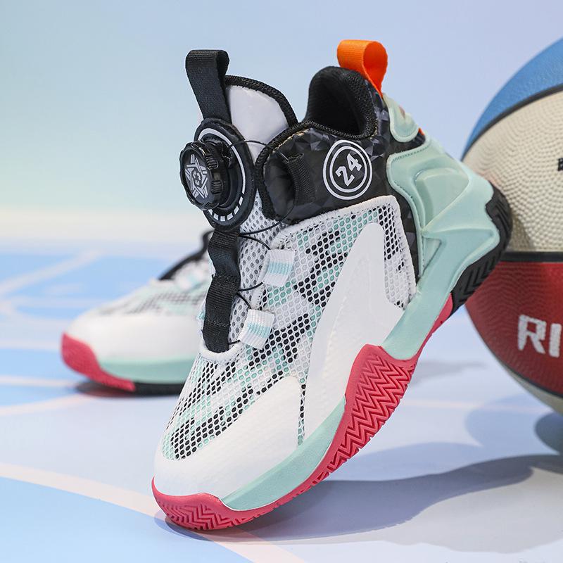 2025 New Autumn Boys' Basketball Shoes: Breathable Mesh, Rotating Buckle, Ideal for Students and Running.