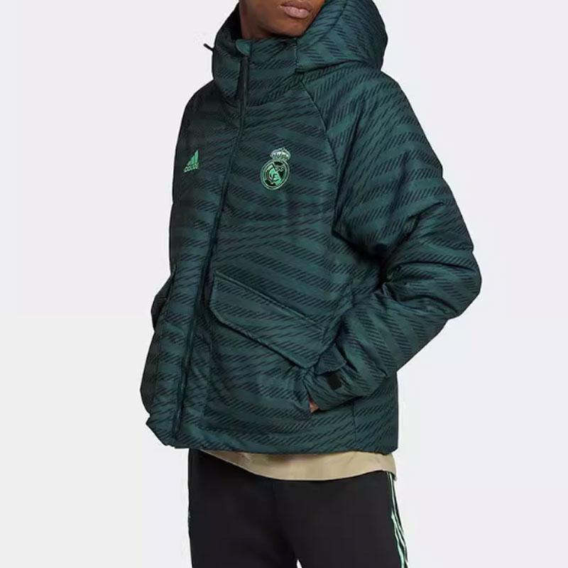 Adidas Real Madrid Embroidered Logo Sports Down Jacket With Hood Men Outerwear Green HD1335
