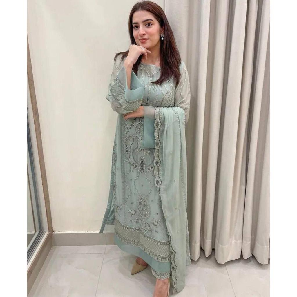 *Launching New  Đěsigner Party Wear Look Heavy Faux Georgette Top Bottom & Dupatta Set*