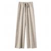 Women's High-Waisted Wide-Leg Wool Pants - Casual, Floor-Length, Straight-Leg, Autumn/Winter, Versatile Knit for a Longer Leg Look