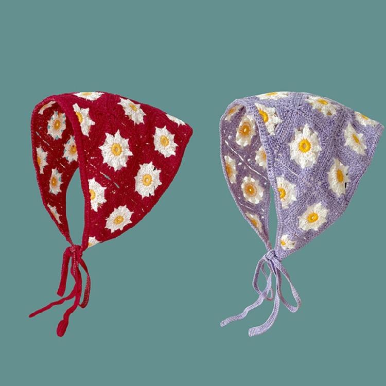 Gehäkelte Bandanas mit hohlem Blumenmuster für Damen und Mädchen, dekoratives ethnisches Kopftuch für Musikfestival