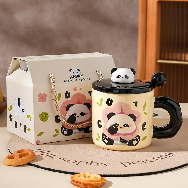 Creative Cartoon Ceramic Cup with Cover with High Appearance Cute Office Couple Water Cup Gift Box Hand Gift Mug