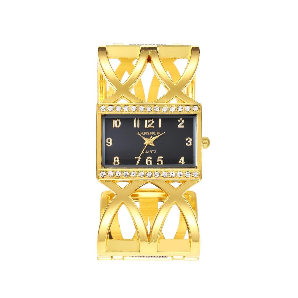 CANSNOW Rechteckige Damen-Armbanduhr Gold Silber Armreif Uhren für Damen Strass Stahlarmband Quarz Modeuhr für Damen