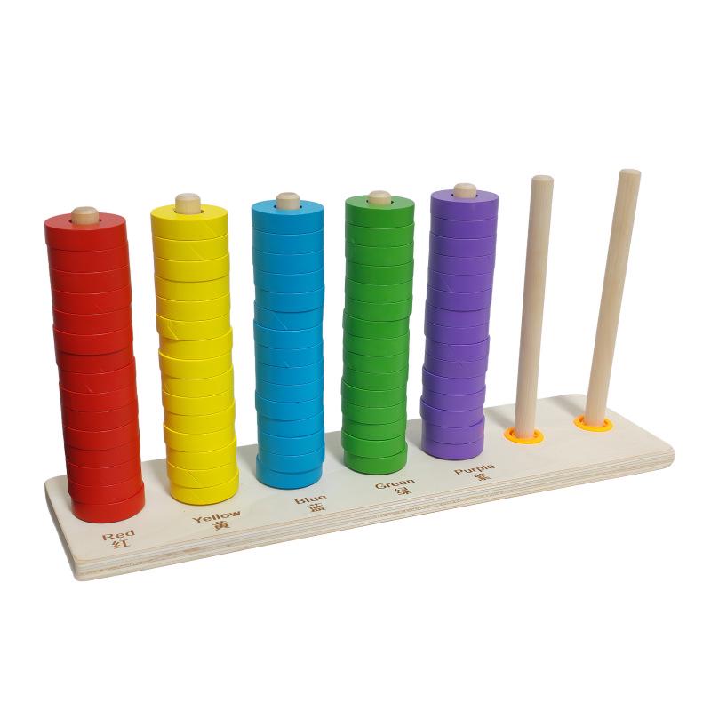 Wooden Montessori Rainbow Ring Stacking Tower - Number Calculation Educational Toy for Kindergarten
