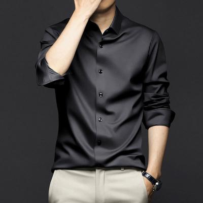 Camisa masculina de manga comprida de negócios suave respirável camisa casual tamanho grande