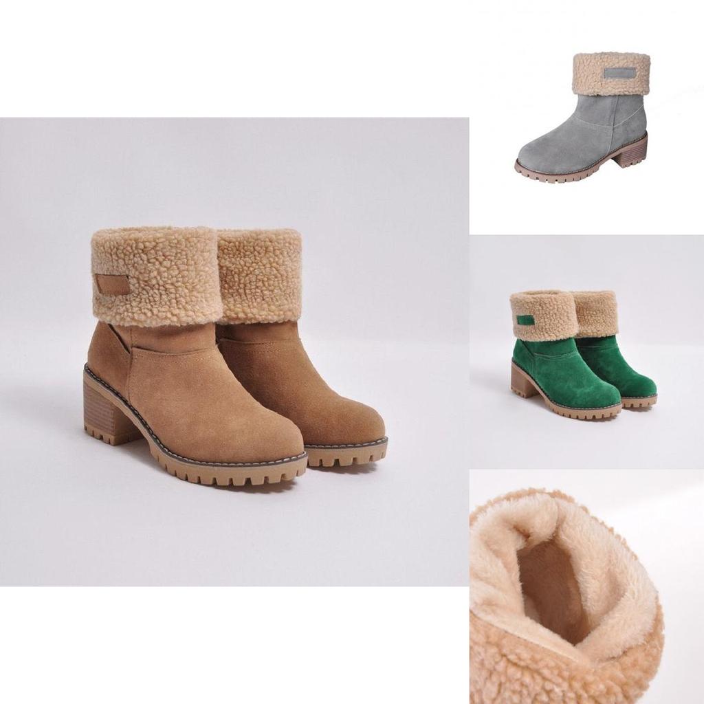 Stylish Women's Winter Solid Flat Buckle Short Snow Boots Fur Lined Ankle Shoes
