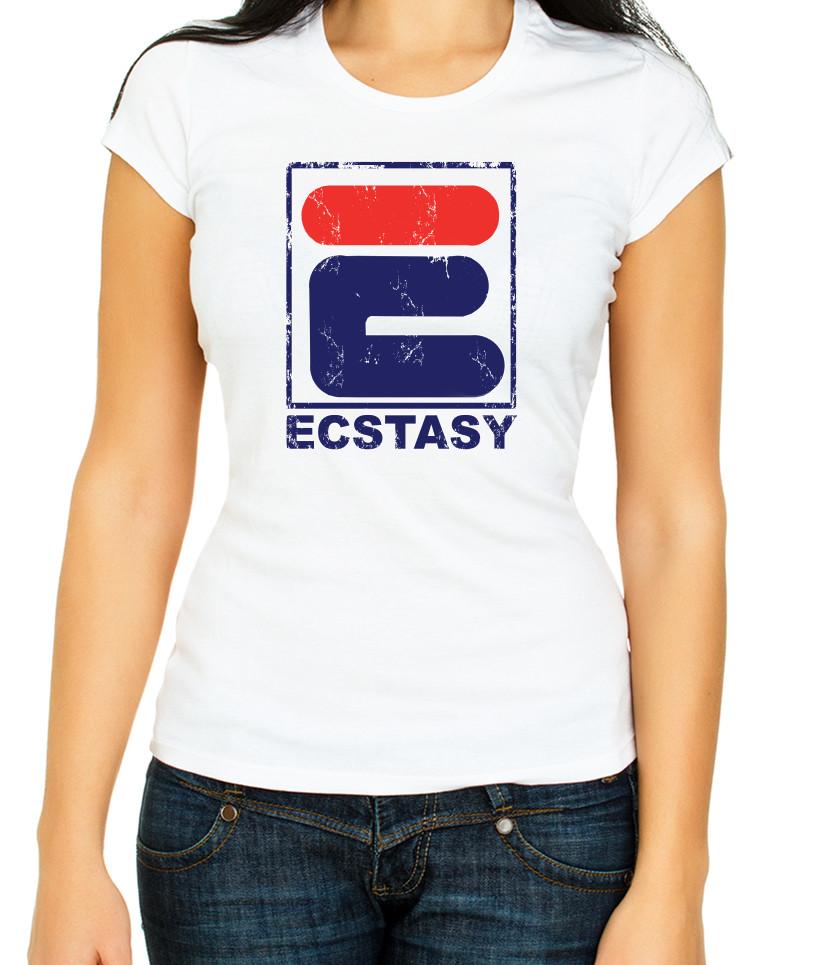 

Ecstasy Rave Techno 90s Retro White/Black Women s 3/4 Short Sleeve T-Shirt K778 4XL