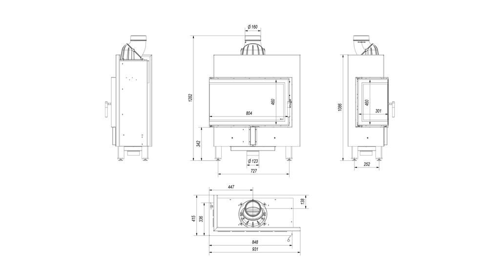 Steel Fireplace KRATKI LUCY SLIM Left 10 kW Ø 160 Black Thermotec