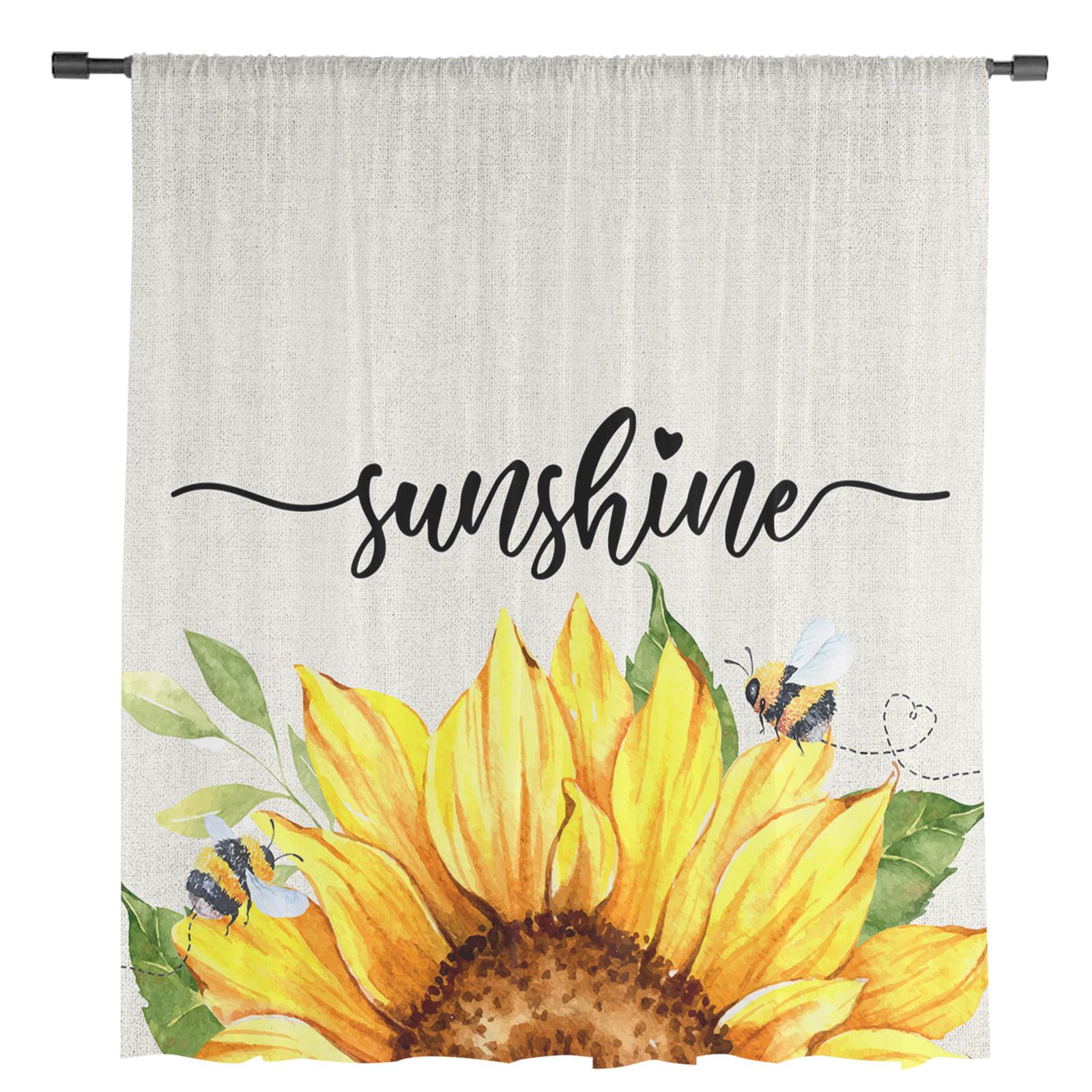 Акварельные цветы Подсолнухи Пчелы Прозрачная вуаль Шторы для окон Тюль Шторы — фото 2