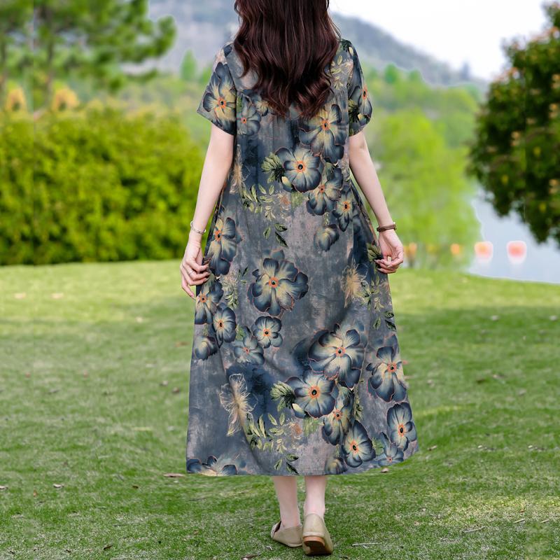 Plus Size Elegant Women's Summer Dress Vintage Clothes Short Sleeve Loose Long Dresses