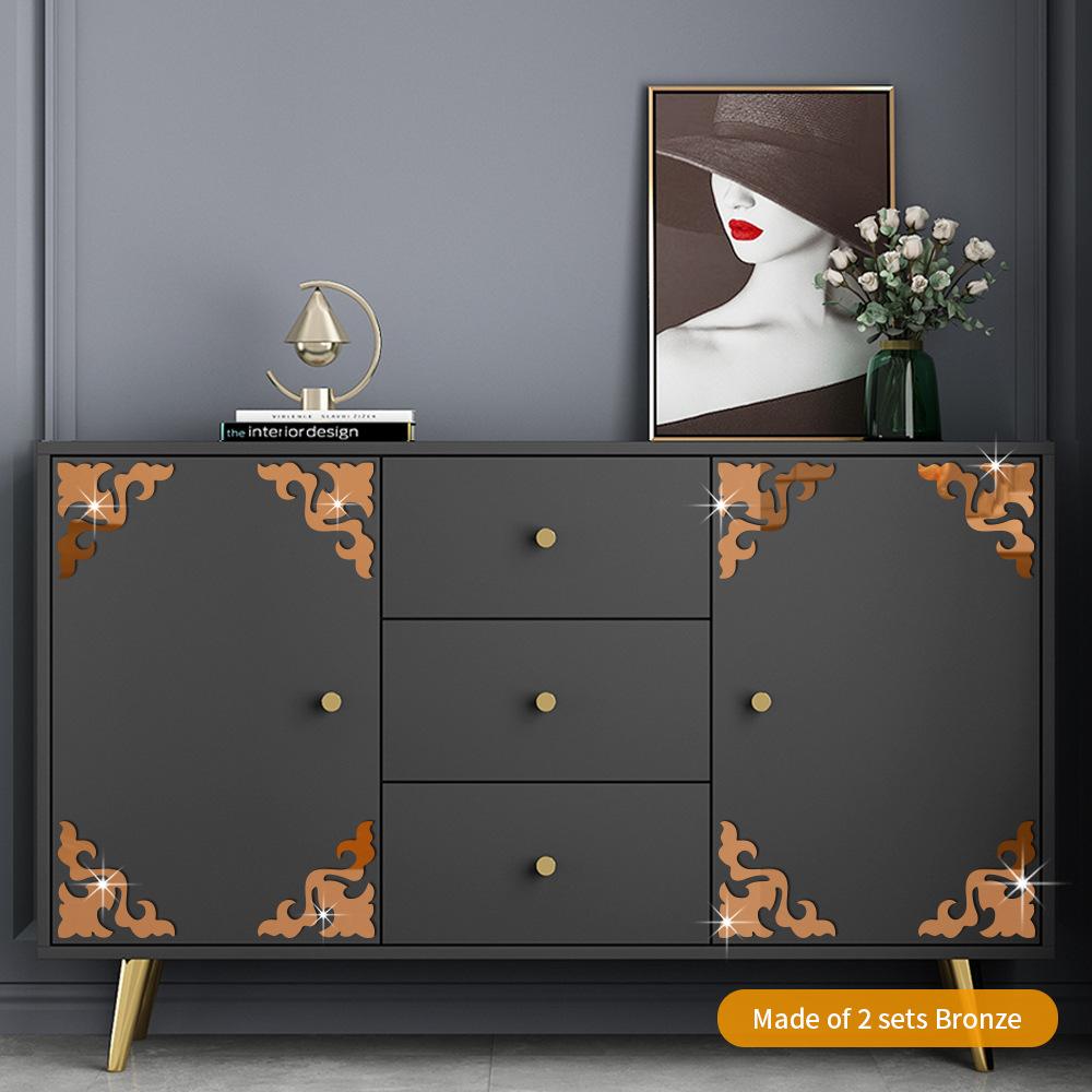 Möbel Dekoration Spiegel Aufkleber 3D Wandsticker Acryl Selbstklebender Spiegel Gold Splitter Aufkleber Schrank Ecke Dekor Aufkleber