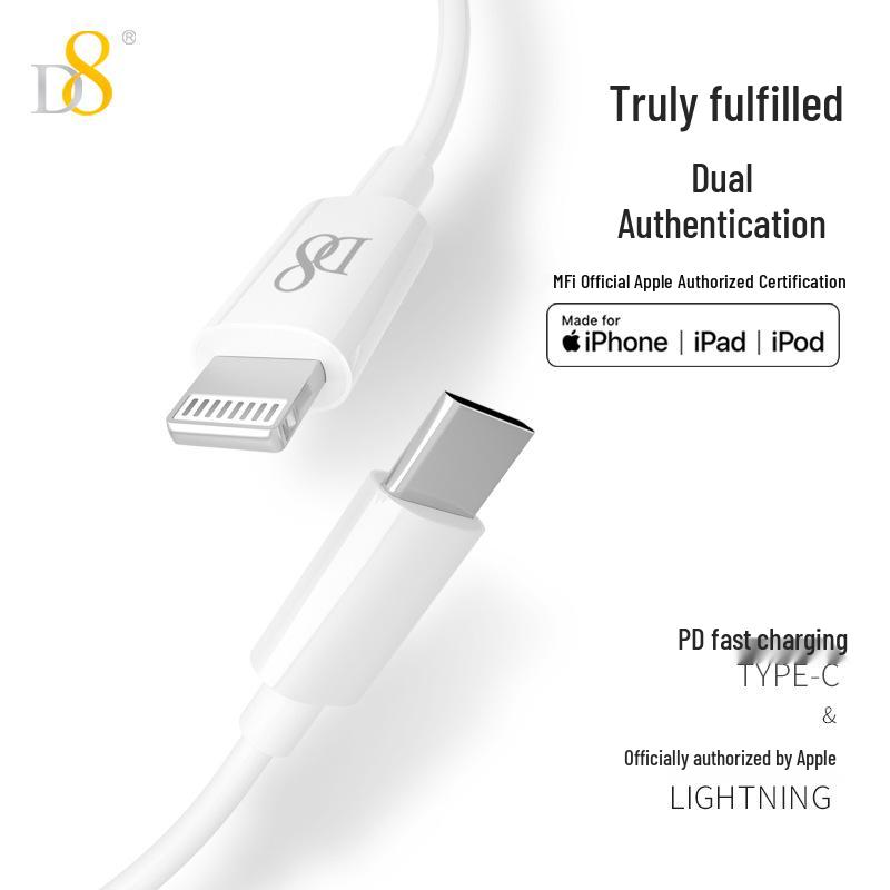 Apple-Certified D8 Type-C to Lightning Cable, PD Fast Charging, 1m, Compatible with iPhone 14/14 Pro