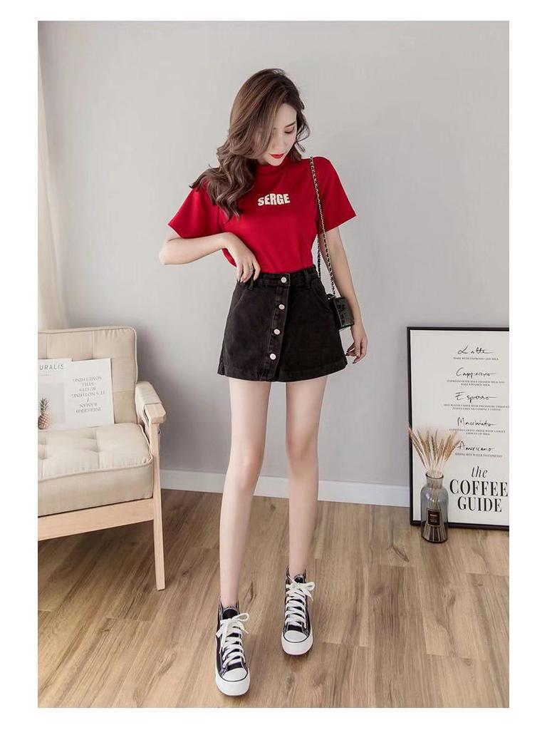 2022 Sommer High Waist Locker Weitbeiniger Denimrock für Damen