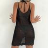 Women Summer Casual Loose Beach Cover Up Dress Hollow Knit Split Hem Sleeveless Crochet Swimwear Cover Up Dress for Beach Pool