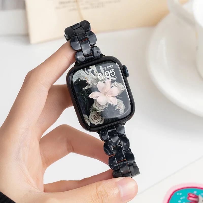 Resin Band For apple watch Ultra 49mm series 9-8-7 41mm 45mm correa 44mm 40mm Slim glacier Link bracelet iwatch 6 5 4 SE Strap