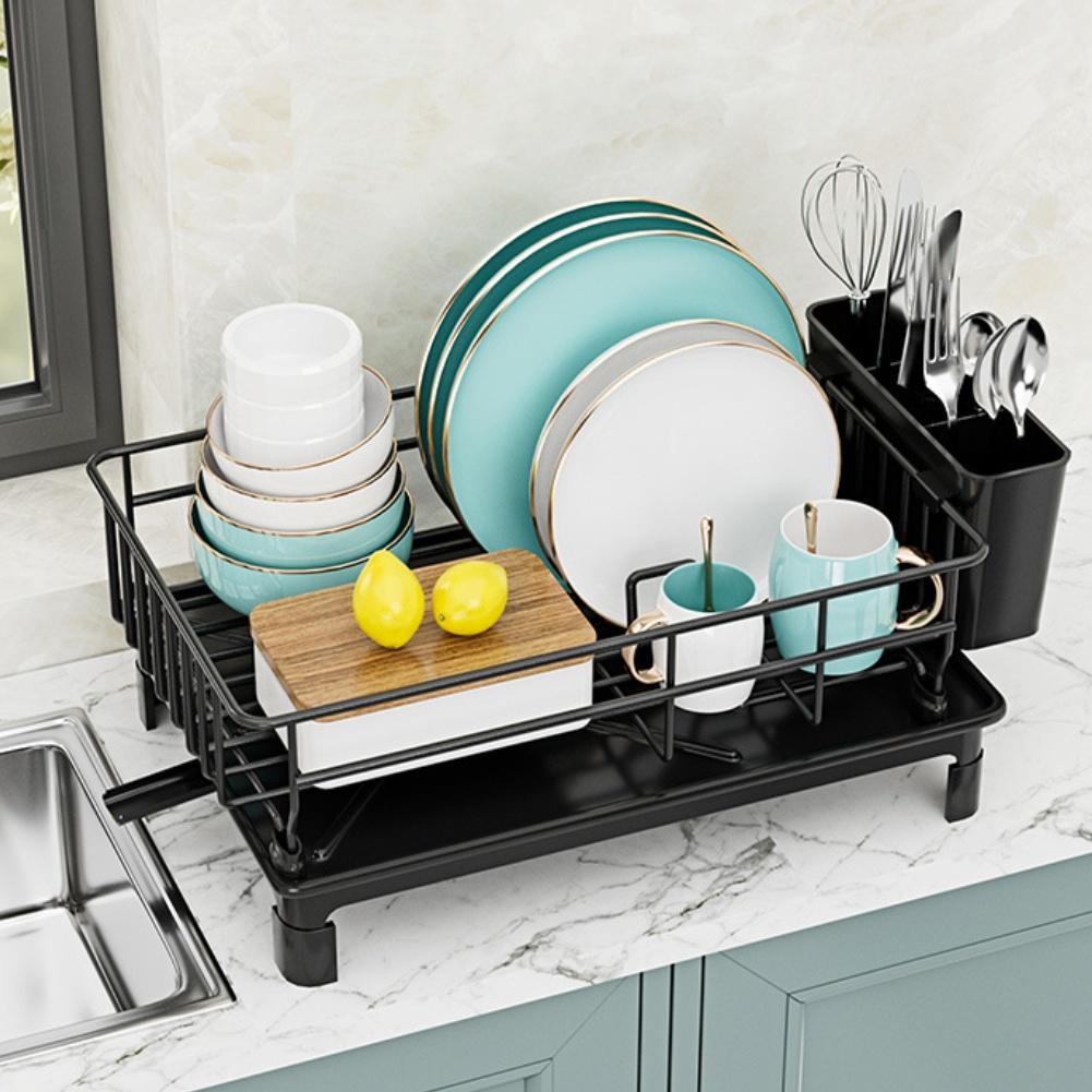 Stainless Steel Dish Drying Rack With Drain Board Utensil Storage Glass Hooks Kitchen Storage Rack Utensil Storage Drainage Rack