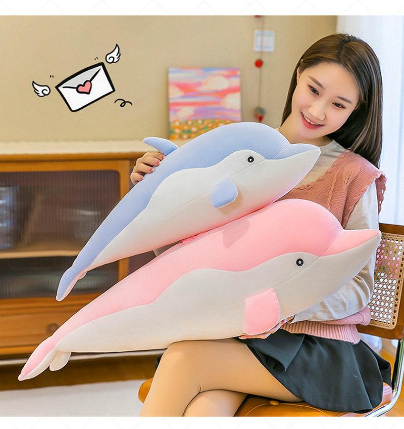Juguetes de peluche de delfín Kawaii de gran tamaño de 35 a 130 cm, adorables muñecos de peluche suaves para niñas, cojín para dormir, regalo