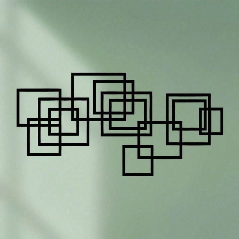 Metal Art Wall Panel Geometric Square Weather Resistant Decor